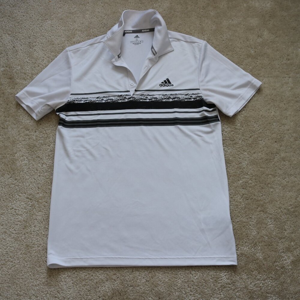adidas White Polo with Black Striped Chest